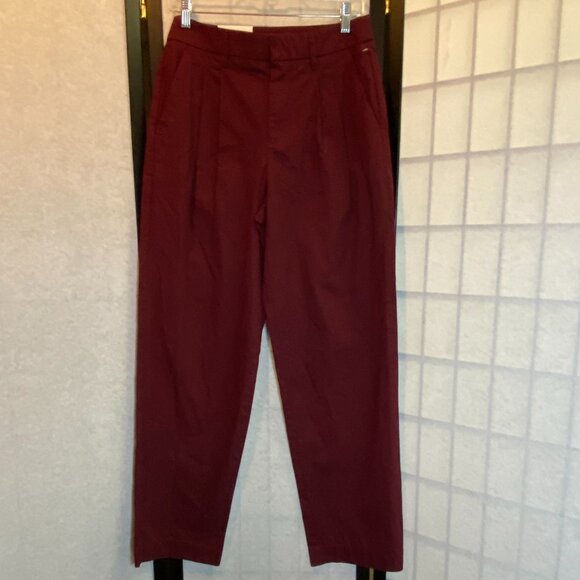A New Day Pants - A New Day High Rise Straight Double Pleated Chino Trousers Pants Burgundy NEW